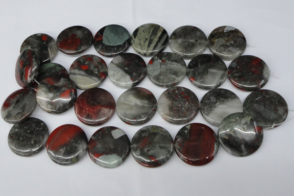 CAF05 15.5 inches 30mm flat round African bloodstone beads