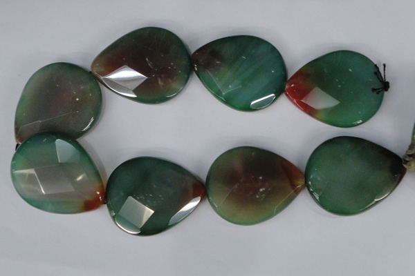 CAG1073 15.5 inches 40*50mm faceted flat teardrop rainbow agate beads