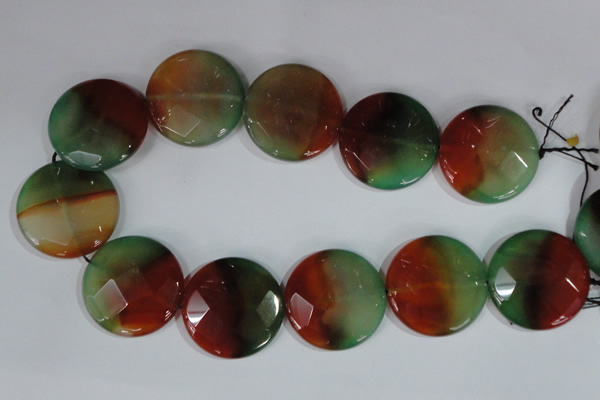 CAG1083 15.5 inches 40mm faceted coin rainbow agate beads