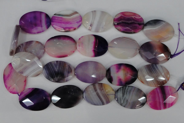 CAG1192 15.5 inches 25*35mm faceted oval line agate gemstone beads