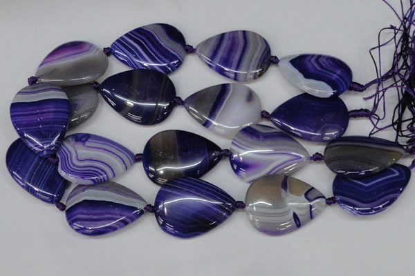 CAG1245 15.5 inches 30*40mm flat teardrop line agate gemstone beads