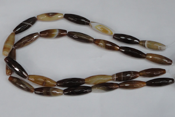CAG1342 15.5 inches 10*30mm faceted rice line agate gemstone beads