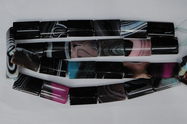 CAG1399 15.5 inches 20*30mm flat tube line agate gemstone beads
