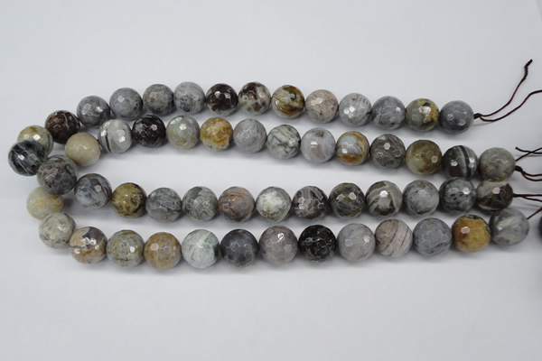 CAG1435 15.5 inches 14mm faceted round bamboo leaf agate beads
