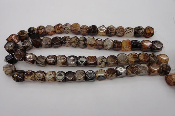 CAG1458 15.5 inches 12*13mm faceted nuggets dragon veins agate beads