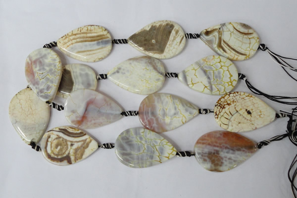 CAG1572 15.5 inches 30*45mm flat teardrop fire crackle agate beads