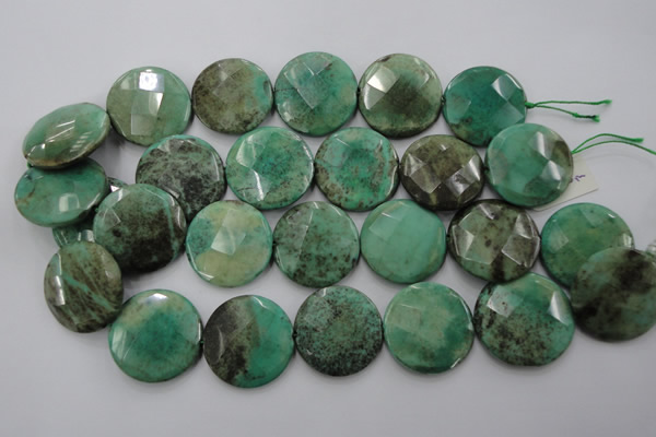 CAG1616 15.5 inches 30mm faceted coin green grass agate beads