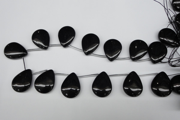 CAG1632 Top-drilled 25*32mm flat teardrop black agate gemstone beads