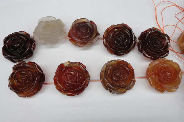 CAG1681 15.5 inches 30mm carved flower red agate gemstone beads