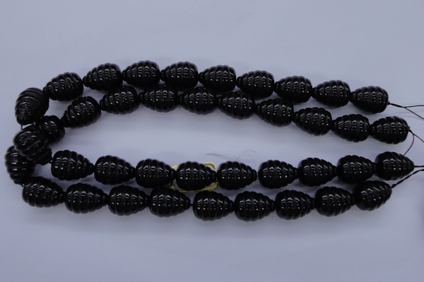 CAG1691 15.5 inches 15*20mm carved teardrop black agate beads