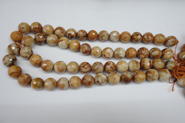 CAG1889 15.5 inches 14mm faceted round lemon crazy lace agate beads