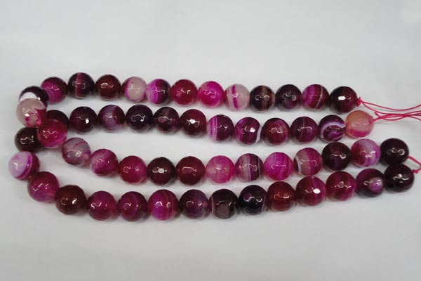 CAG2089 15.5 inches 14mm faceted round fuchsia line agate beads