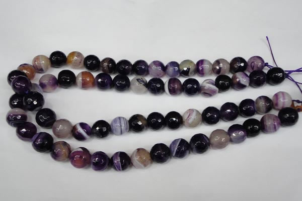 CAG2097 15.5 inches 12mm faceted round purple line agate beads