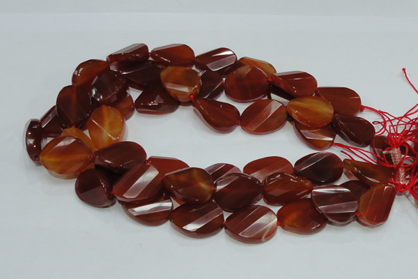 CAG229 15.5 inches 20*25mm faceted twisted oval red agate beads