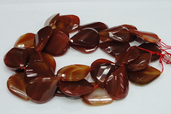 CAG231 15.5 inches 30*40mm faceted twisted teardrop red agate beads