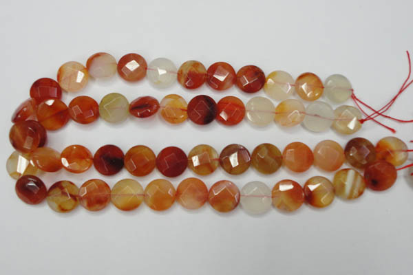 CAG2393 15.5 inches 14mm faceted coin red agate beads wholesale