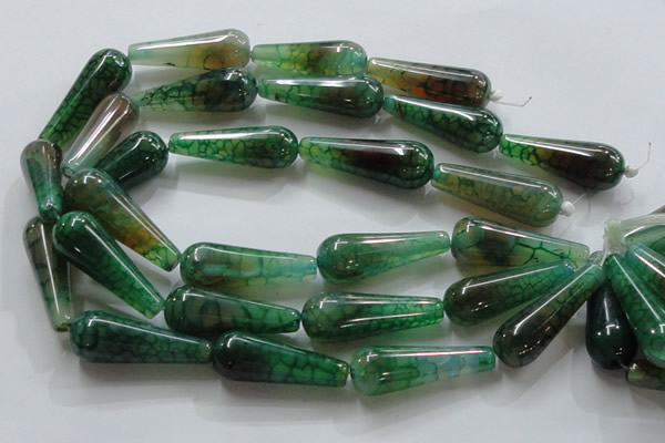 CAG253 15.5 inches 15*40mm teardrop green dragon veins agate beads