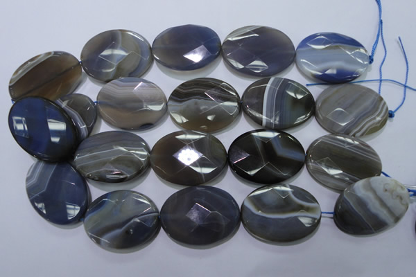 CAG2738 15.5 inches 30*40mm faceted oval grey line agate beads