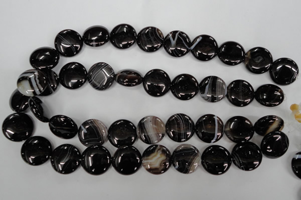 CAG2911 15.5 inches 20mm flat round black line agate beads
