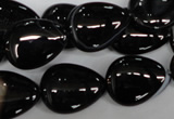 CAG2927 15.5 inches 15*20mm flat teardrop black line agate beads