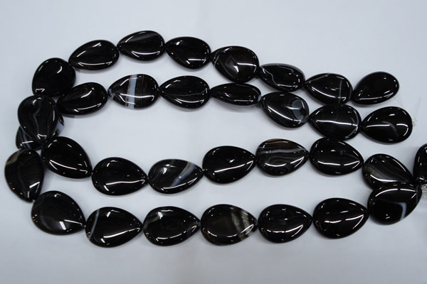 CAG2928 15.5 inches 18*25mm flat teardrop black line agate beads