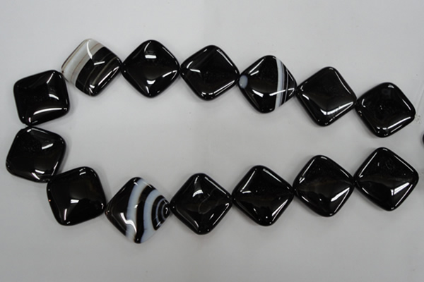 CAG2939 15.5 inches 25*25mm diamond black line agate beads
