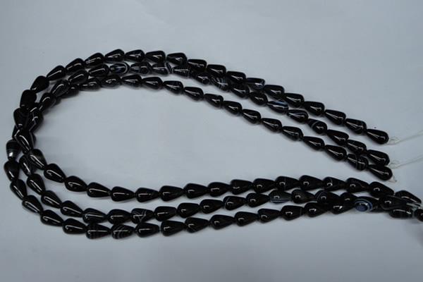 CAG2961 15.5 inches 6*10mm teardrop black line agate beads