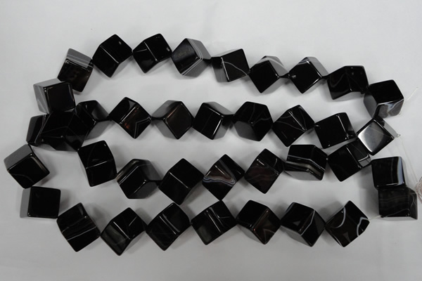 CAG2980 15.5 inches 14*14mm cube black line agate beads
