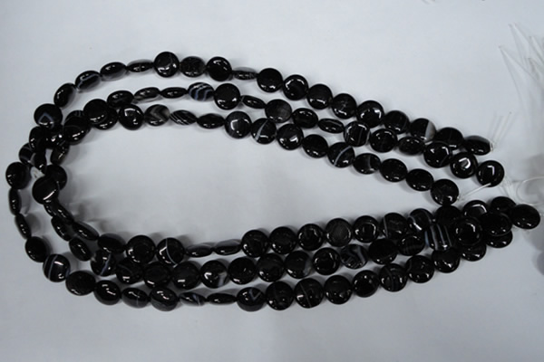 CAG2991 15.5 inches 10mm flat round black line agate beads