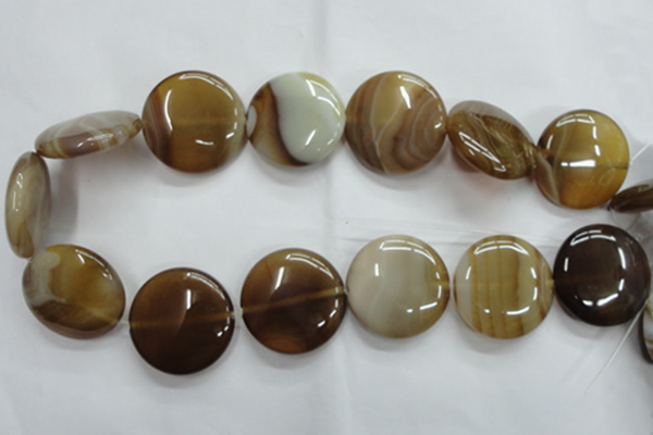 CAG3175 15.5 inches 30mm flat round brown line agate beads