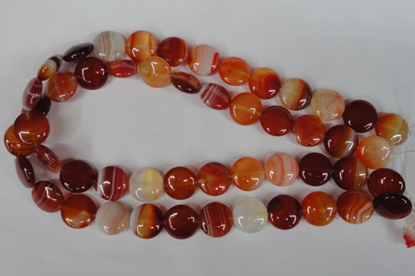CAG3183 15.5 inches 14mm flat round red line agate beads