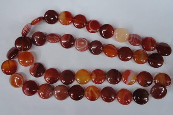CAG3185 15.5 inches 18mm flat round red line agate beads