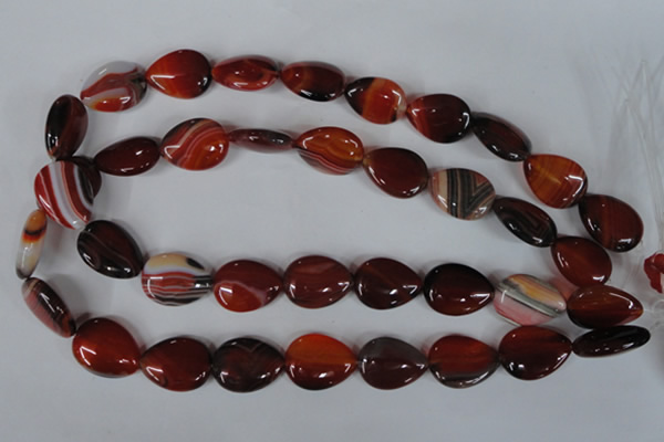 CAG3223 15.5 inches 13*18mm flat teardrop red line agate beads