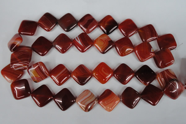 CAG3236 15.5 inches 20*20mm diamond red line agate beads