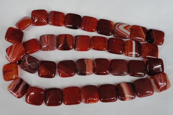 CAG3245 15.5 inches 20*20mm square red line agate beads