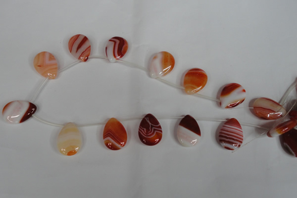CAG3288 Top-drilled 18*25mm flat teardrop red line agate beads