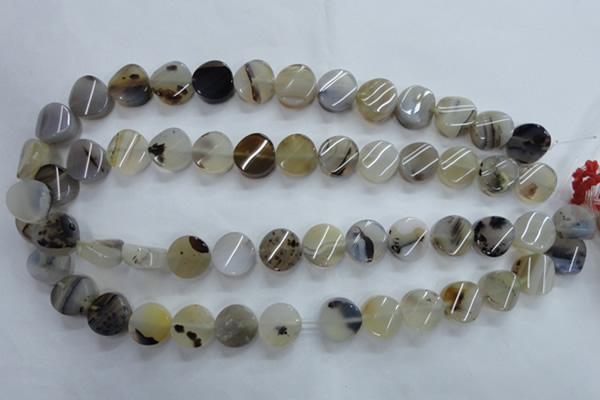 CAG3314 15.5 inches 14mm twisted coin natural grey agate beads