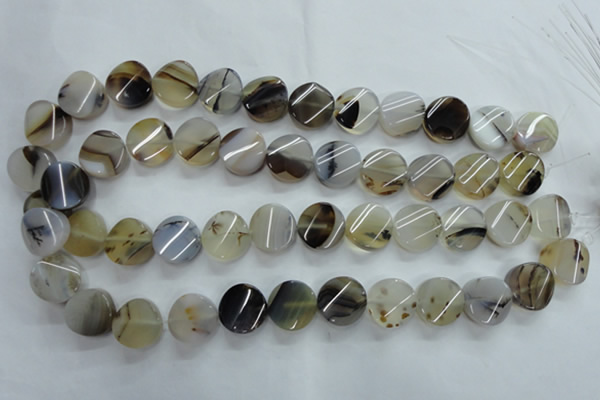 CAG3315 15.5 inches 16mm twisted coin natural grey agate beads