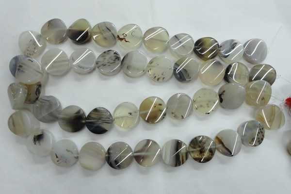 CAG3316 15.5 inches 18mm twisted coin natural grey agate beads