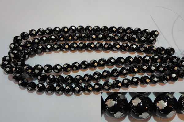 CAG3353 15.5 inches 10mm carved round black agate beads wholesale