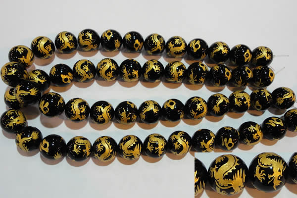 CAG3383 15.5 inches 16mm carved round black agate beads wholesale