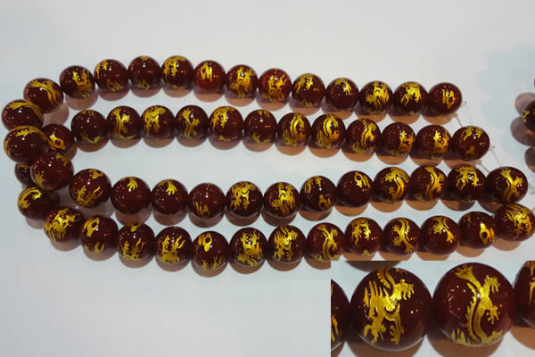 CAG3411 15.5 inches 14mm carved round red agate beads wholesale
