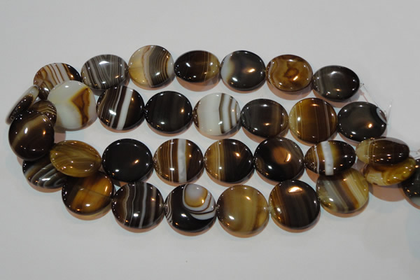 CAG3506 15.5 inches 25mm flat round brown line agate beads