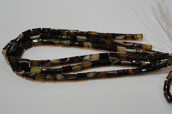 CAG3509 15.5 inches 7*12mm faceted column brown line agate beads