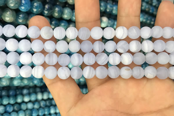 CAG3582 15.5 inches 6mm round matte blue lace agate beads