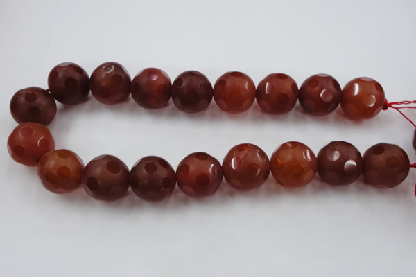 CAG3669 15.5 inches 24mm carved round matte red agate beads