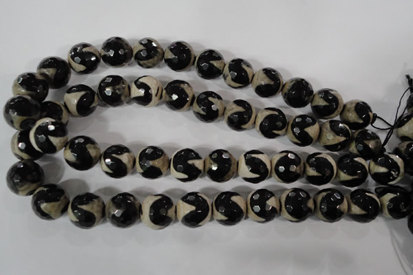 CAG3845 15.5 inches 16mm faceted round tibetan agate beads wholesale
