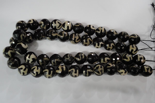 CAG3855 15.5 inches 16mm faceted round tibetan agate beads wholesale