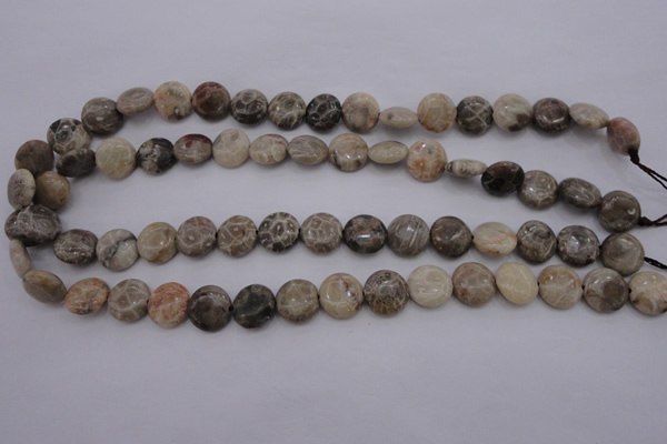 CAG3905 15.5 inches 12mm flat round chrysanthemum agate beads
