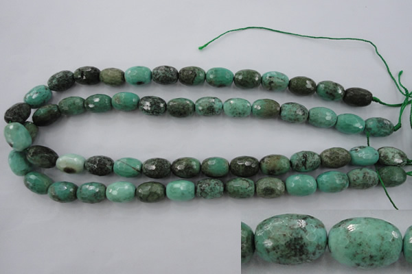 CAG3919 15.5 inches 10*14mm faceted rice green grass agate beads